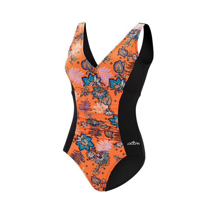 Aquashape Women's Moderate V-Neck Panel One Piece Swimsuit