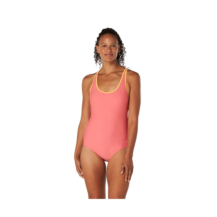 Speedo Women's Standard Swimsuit One Piece Contrast Binding High Cut,