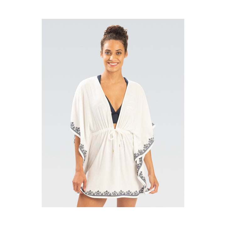 Dolfin Solid Deep V-Neck Kaftan Cover-Up