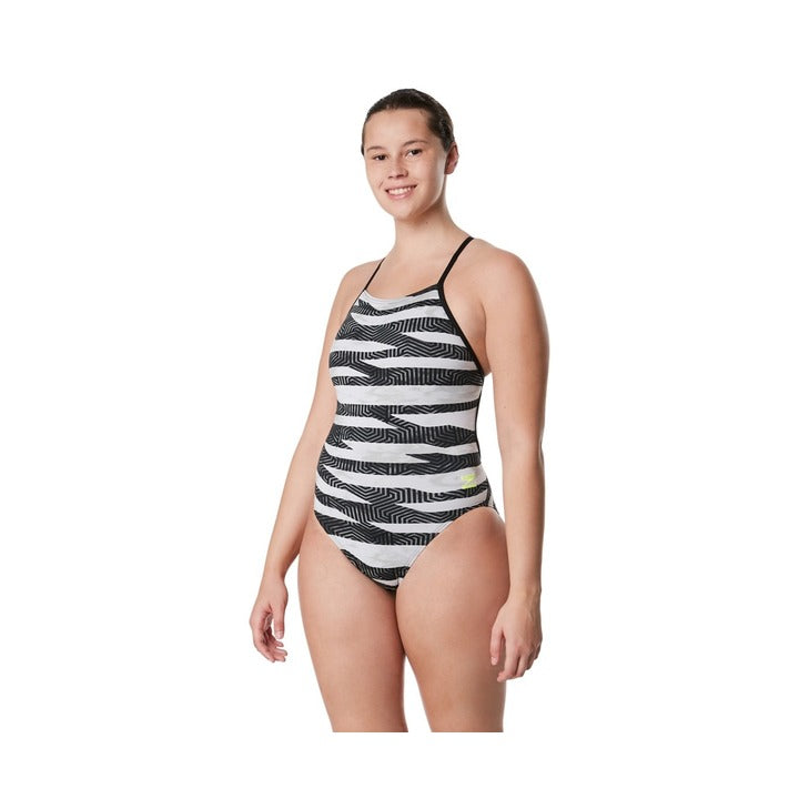 Speedo Women's Contort Stripes Crossback One Piece Swimsuit