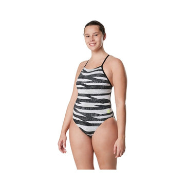 Speedo Women's Contort Stripes Crossback One Piece Swimsuit