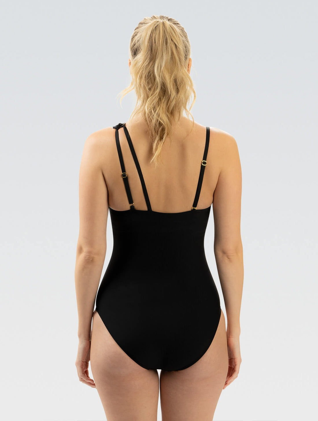 Dolfin Women's Aquashape Moderate Asymmetrical One Piece: Black Ribbed Knit