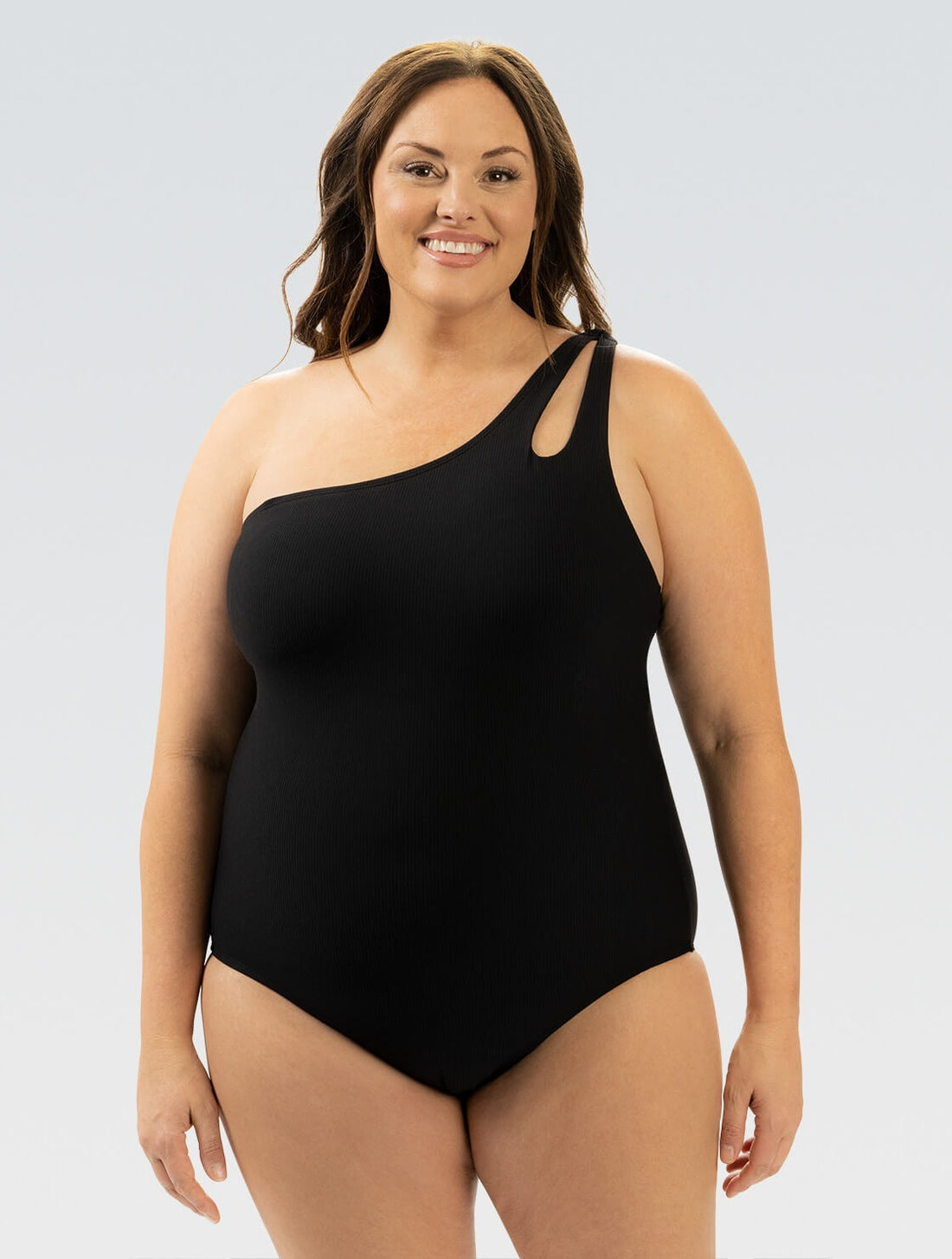 Dolfin Women's Aquashape Moderate Asymmetrical One Piece: Black Ribbed Knit