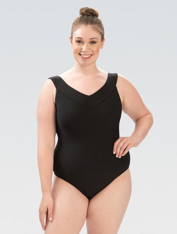 Dolfin Solid Soft V-Neck Contemporary Rib Knit One-Piece with Low Cross Back Detail