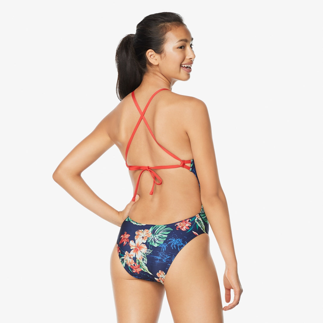 Speedo Womens Printed Tie Back One Piece