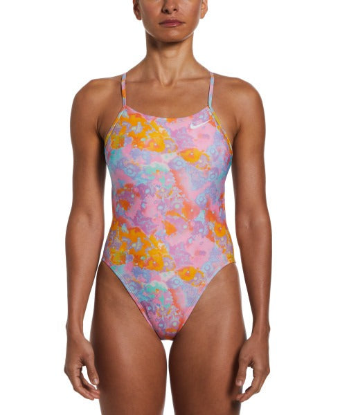 Nike Women's HydraStrong Multi Print Cut Out One Piece Swimsuit