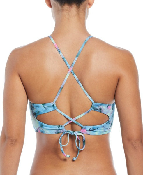 Nike Women Aqua Floral Lace Up Bikini Top