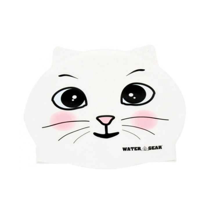 White Cat Critter Silicone Swim Cap