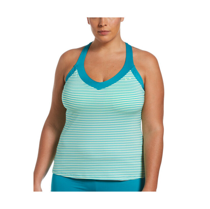 Nike Plus Size Micro Stripe V-neck Tankini Top