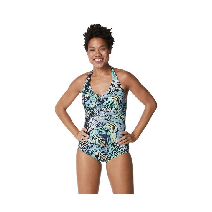 Speedo Women's Active Printed Halter One Piece Swimsuit