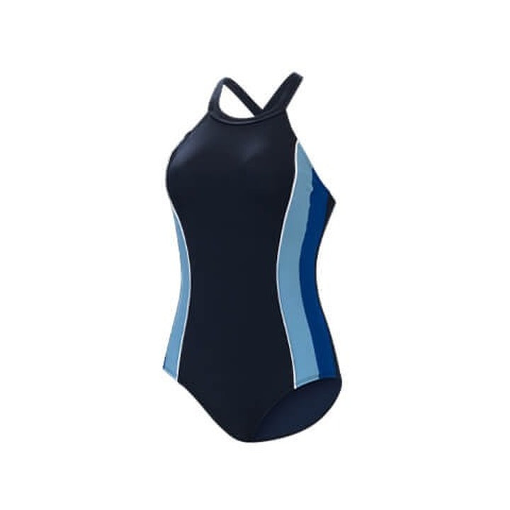 Dolfin Women's Aquashape Blocked High Neck Moderate One Piece w/ Criss-Cross Straps