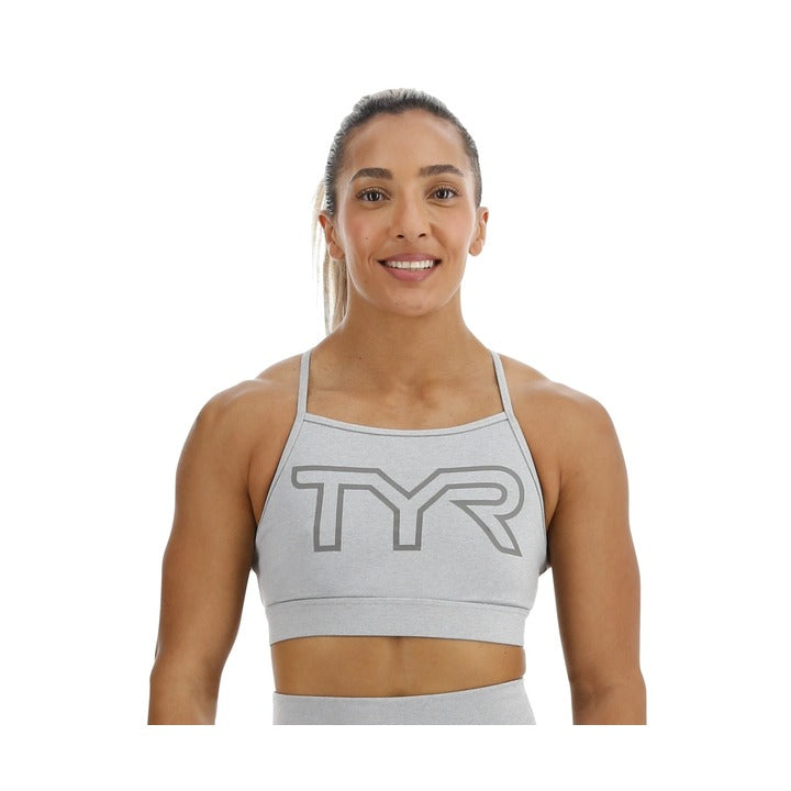 Tyr Base Kinetic Women's High Neck Big Logo Sports Bra - Heather