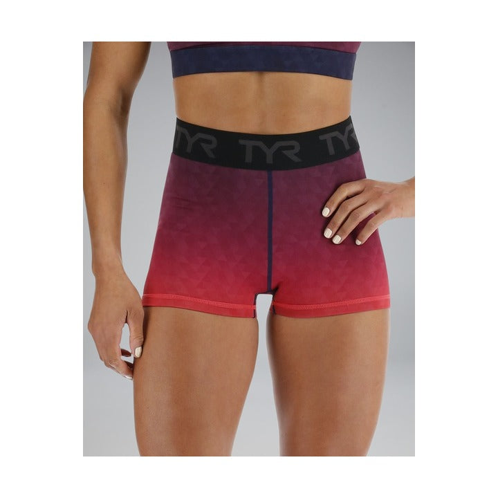 Tyr Base Kinetic Women's Mid-Rise 2in Logo Shorts - Ember